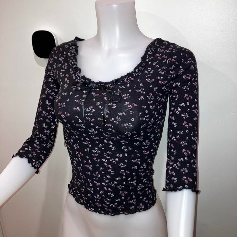 Vintage 90s y2k mesh floral milkmaid blouse clockhouse - Picture 4 of 7